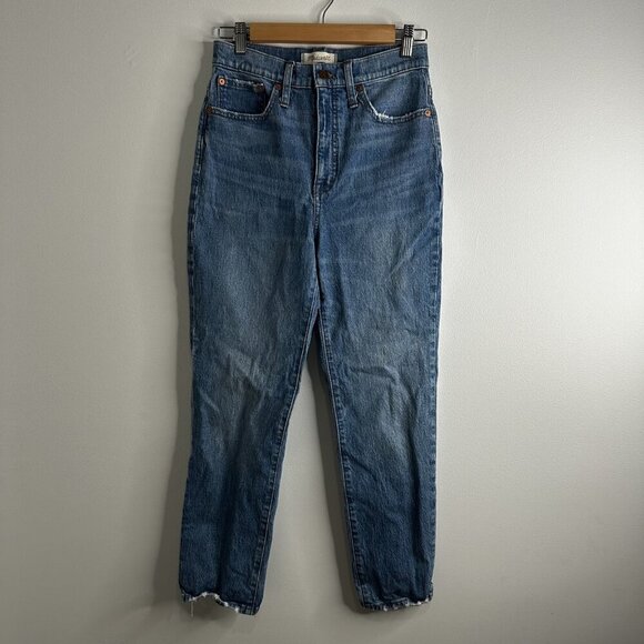 Madewell Classic Straight Jeans Womens 26 High Rise Distressed Denim Medium Wash - Picture 1 of 11